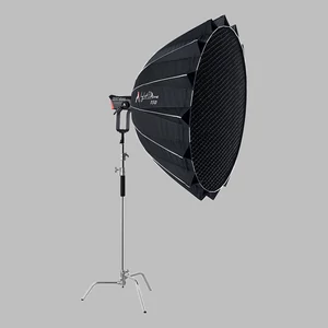 Aputure Light Dome 150 softbox 600D Pro-val állványon oldalnézetben