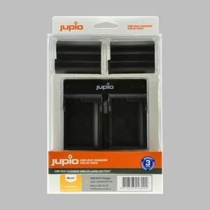 Jupio Dual Charger Kit - USB-s töltő 2db utángyártott Nikon EN-EL15 akkumulátorral - csomagolásban