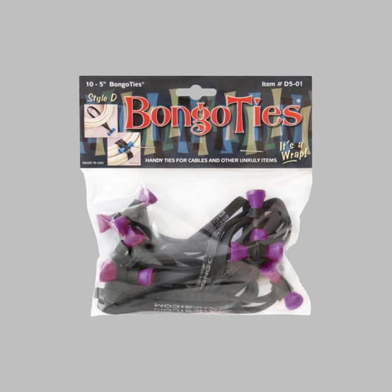 Bongo Ties színes kábelrögzítő - Lila/Fekete - 10db