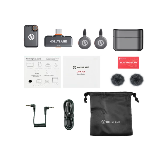 Hollyland LARK M2S Wireless Lavalier Microphone Mini Combo (with Camera RX + USB-C RX, Space Gray)
